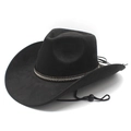 Black western cowboy hat featuring a rhinestone studded band and adjustable chin strap - Black