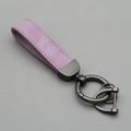Purple suede car keychain with gunmetal grey hardware and anti-lost D-ring strap - Matte Gunmetal/Purple
