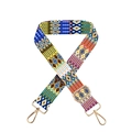 Ethnic style colorful geometric print bag strap with golden metal lobster clasps - Peacock