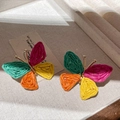 2503068b Colorful Straw-woven Butterfly (s925 Silver Needle)