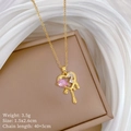 Detail view showing gold heart necklace pendant dimensions 1.5x2.6cm and 3.5g weight info - Pink Streaming Heart Style (E537)