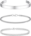 3-piece men's silver jewelry set featuring a snake chain, Cuban link, and cuff bracelet - Steel Color C-Bangle + Snake Chain + 4MM Magic Chain
