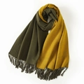 Double-sided scarf in military green and ginger yellow with fringe tassels - Olive & Ginger Yellow