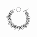 Macro detail of silver double-layered chunky chain bracelet with a decorative OT toggle clasp - Bracelet / Steel