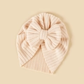 Gestrickte Baby-Turban-Mütze mit großer Schleife in Apricot für Neugeborenen-Fotografie - Aprikose