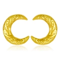 Elegant gold crescent earrings with vintage floral engravings and polished finish - Vintage Relief Crescent