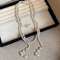 Double-layered pearl necklace with teardrop pendants in a premium jewelry box display - Double Layer Water Drop Pendant Long Style (HN10450) / White