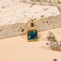18K gold plated square necklace pendant featuring a vibrant blue zircon birthstone - December/Blue