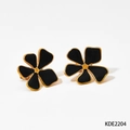 Eleganti orecchini a lobo a cinque petali in smalto nero con placcatura in oro - Nero