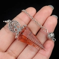 Red agate resin tree of life energy pendulum with silver chain and metal coil spiral - Red Agate