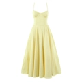 Elegant yellow corset style camisole midi dress with sheer mesh paneling details - S / Yellow