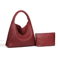 Handwoven deep red tote bag set with matching inner pouch in premium leather-like finish - Sapele Red