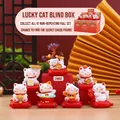 Cute Lucky Cat plush blind box set with 6 resin figurines in Oriental garden display - 80261 Lucky Cat Set 6 / Full Box Set