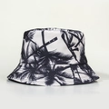 Sombrero de pescador Harajuku reversible con estampado de palmeras blancas y negras de algodón - M (56-58cm) / Base Beige
