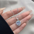 Collier avec pendentif cœur en zircone lavande et halo scintillant sur chaîne argent - 0629-Argent Cœur Violet Clair
