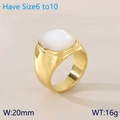 Anillo de acero inoxidable chapado en oro 18K con nacre blanca cuadrada talla 6 a 10 - US 6 / Estilo de Incrustación Cuadrada (KR111675-GC) / Dorado