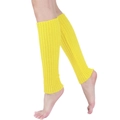 Detailed texture of bright yellow ribbed knit leg warmers for women in winter style - One Size / Yellow