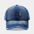 Casquette baseball en denim bleu foncé délavé avec détails usés et broderie vintage - Bleu foncé / Réglable