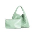 Mint green hand-woven leather hobo bag with matching zipper pouch minimalist style - Mint Green
