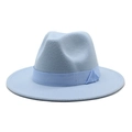 Classic light blue wool felt fedora hat with matching grosgrain ribbon on white background - M (56-58cm) / Sky Blue