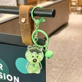 Green translucent resin bear keychain with lime slices and a matching bell - Green Sitting Letter Bear