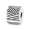 Cylindrical S925 sterling silver stopper charm with engraved linear texture - 925 Sterling Silver / Silver Striped Clip