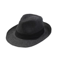 Deep grey wide brim Panama straw hat with black silk ribbon band for sun protection - Adult 58cm One Size / Black