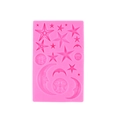 Pink celestial silicone mold featuring star, crescent moon, and sun face patterns - Pink