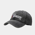 Vintage washed dark grey cotton baseball cap with custom embroidery and side stripes - Let's Go Brandon Large Letters Black