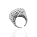 Detail of silver adjustable ring featuring a unique 3D spherical bead texture design - Open Ring / Silver