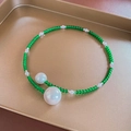 Baroque pearl choker necklace with vibrant emerald green beads and gold accents - Dark Green Open Choker Style (44#)
