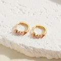Golden hoop earrings with baguette cut red, purple and pink gemstones on stone base - Multicolor Irregular Zirconia