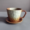 Japanese style retro ceramic coffee cup and saucer set with speckled beige glaze finish - Knife-cut Textured Coffee Cup And Saucer - Brownish-red 350ml / Universal
