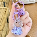 Purple unicorn liquid glitter keychain with floating alphabet beads and colorful bell - Purple Unicorn Letter Beads