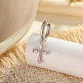 Silver hoop earring with pink crystal cross pendant in a professional macro shot - Cross Pendant (A873-2#) / Pink (Single Piece)
