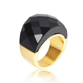 Massieve 18k goud vergulde titanium ring met een grote zwarte gefacetteerde kristal - US 6 / Zwart Goud (KR31890-K)