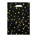 Bolsa de regalo de cumpleaños en plástico negro con estrellas amarillas y asa troquelada - Estrella Negra (17*25CM)
