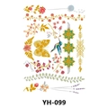 Gold and silver metallic temporary tattoo sheet with floral, butterfly, and hummingbird motifs - Colorful Floral Hummingbird and Butterfly (YH-099)