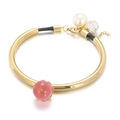 Bracciale intrecciato in acciaio al titanio con perline rosa e perle bianche dorate - Stile Ciondolo Pietra Occhio di Gatto Rosa e Perla (KB166263-LC)