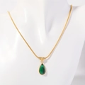 18K vergulde slangenketting met een traanvormige malachiet groene edelsteen hanger - Mei