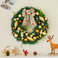 Classic green Christmas wreath with golden ornaments and a polka dot burlap bow - Style C Wreath