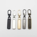 Five assorted metal zipper pull replacements in black silver gold and bronze colors - Long Rectangular - 5 Mixed Colors