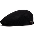 Breathable black mesh flat cap for men and women with adjustable side metal buckle - Adjustable / Black