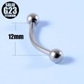 Macro view of G23 titanium curved barbell piercing jewelry with 12mm bar length - Eyebrow Ring (12mm)