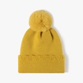 Berretto in maglia giallo zenzero foderato in pile con grande pompon in pelliccia - Taglia unica / Giallo Zenzero