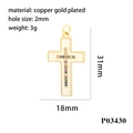 Detail of colorful zircon cross pendant with dimensions 31mm by 18mm in copper gold - Gold Inlaid Colored Zircon Cross