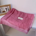 Detail of pink gradient cotton linen scarf featuring soft fringe edges and fabric texture - 180*90CM / Rose Red Patchwork