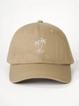 Close-up of white palm tree embroidery on khaki cotton twill vintage baseball cap - One Size / Dark Khaki
