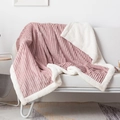 Detail of pink striped flannel and white sherpa fleece lining on a thick winter blanket - Pink / 100*150cm