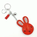 Sparkling red rhinestone rabbit head keychain with matching tassel and alloy lobster clasp - Red